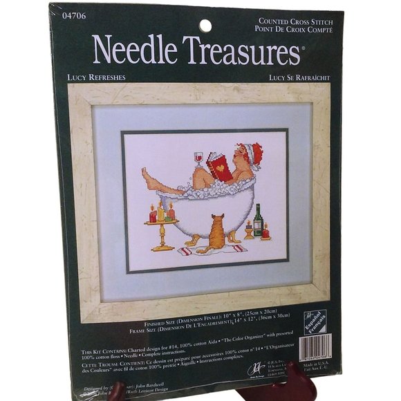 Needle Treasures Cross Stitch Kit 04706 'Lucy Refreshes' Comic Bathtub NIP NOS - Picture 1 of 6